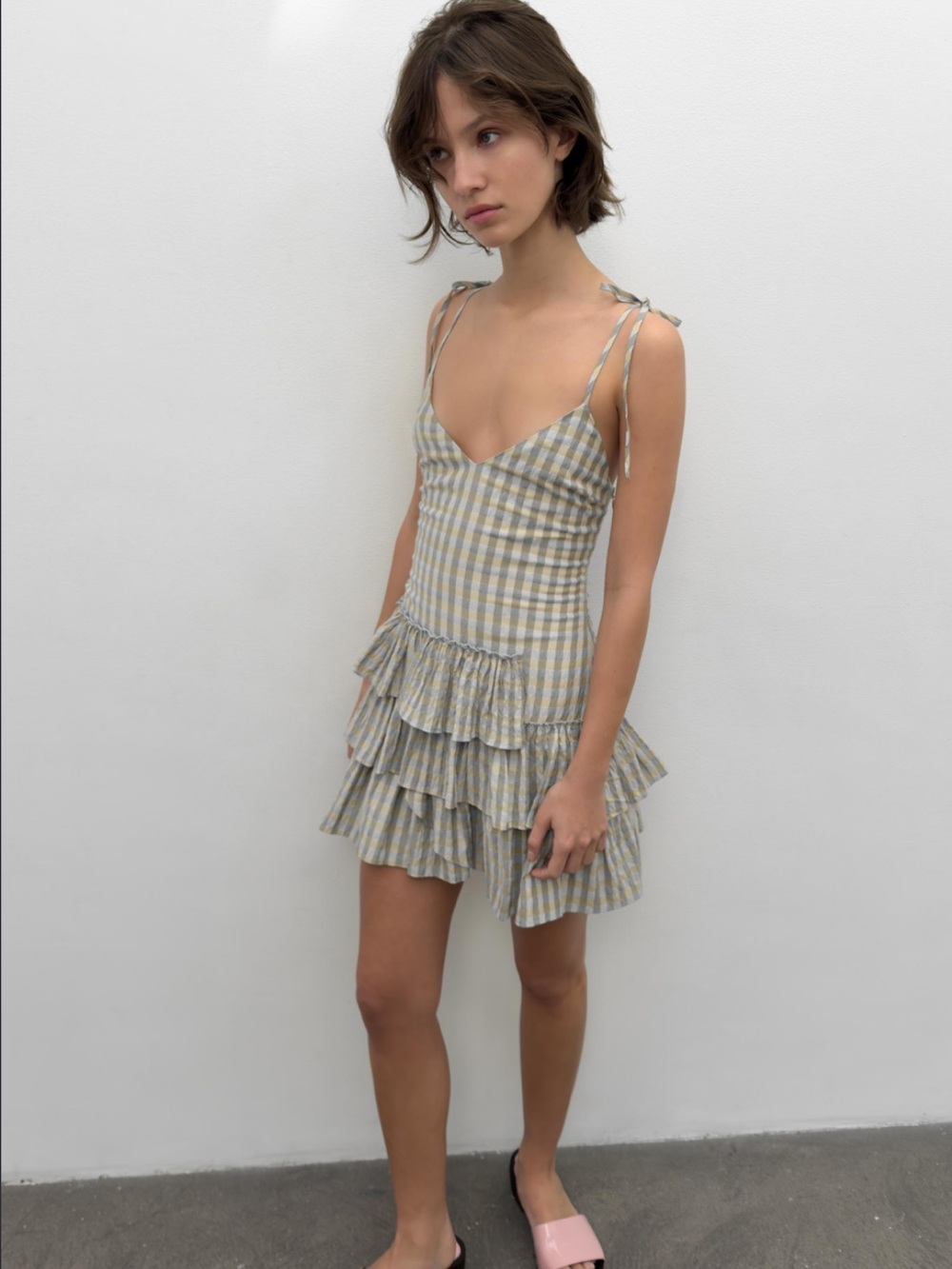 Zara Mini Check Dress with Ruffles